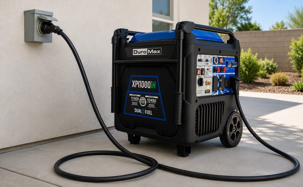 Portable generator hookup with inlet box installation