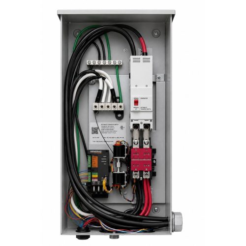 Automatic transfer switch for backup generator installation with internal wiring and conduit connection